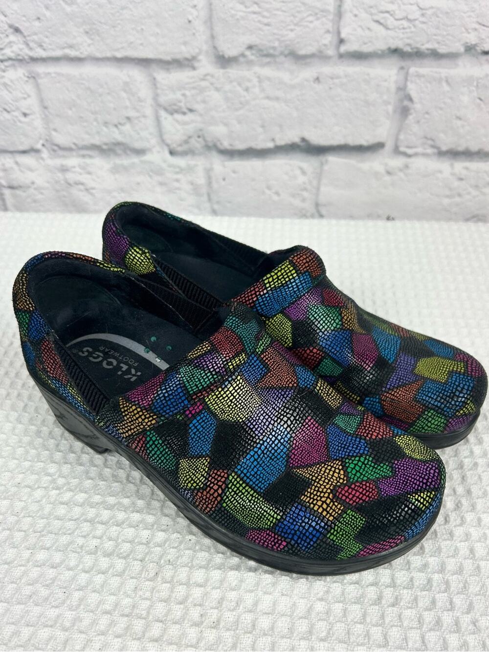 Klogs Polina Clogs Womens 9 Puzzle Print Leather Comfort Slip On Shoes